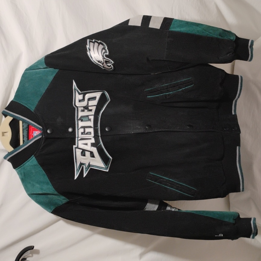 (X-69)SALE RARE Philadelphia Eagles 90's Suede Leather Varsity Bomber NFL Jacket